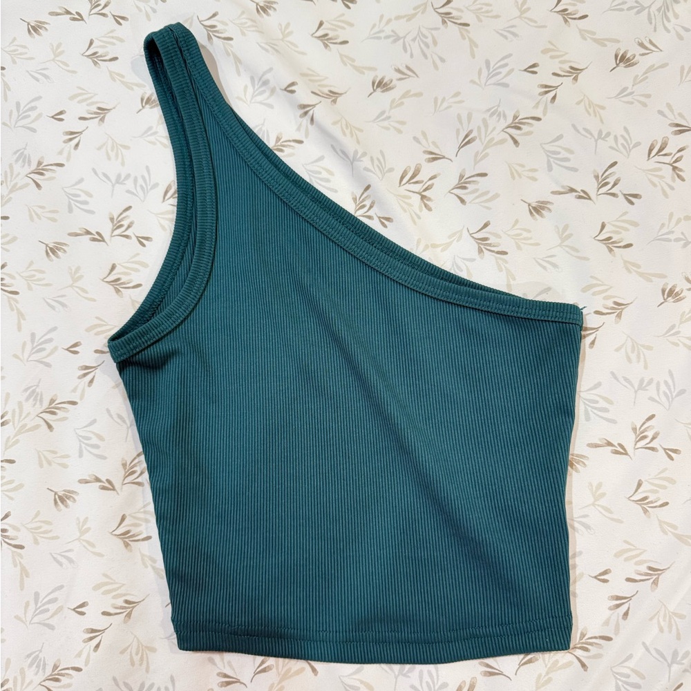 SHEIN Teal Asymmetrical Ribbed Tank Top